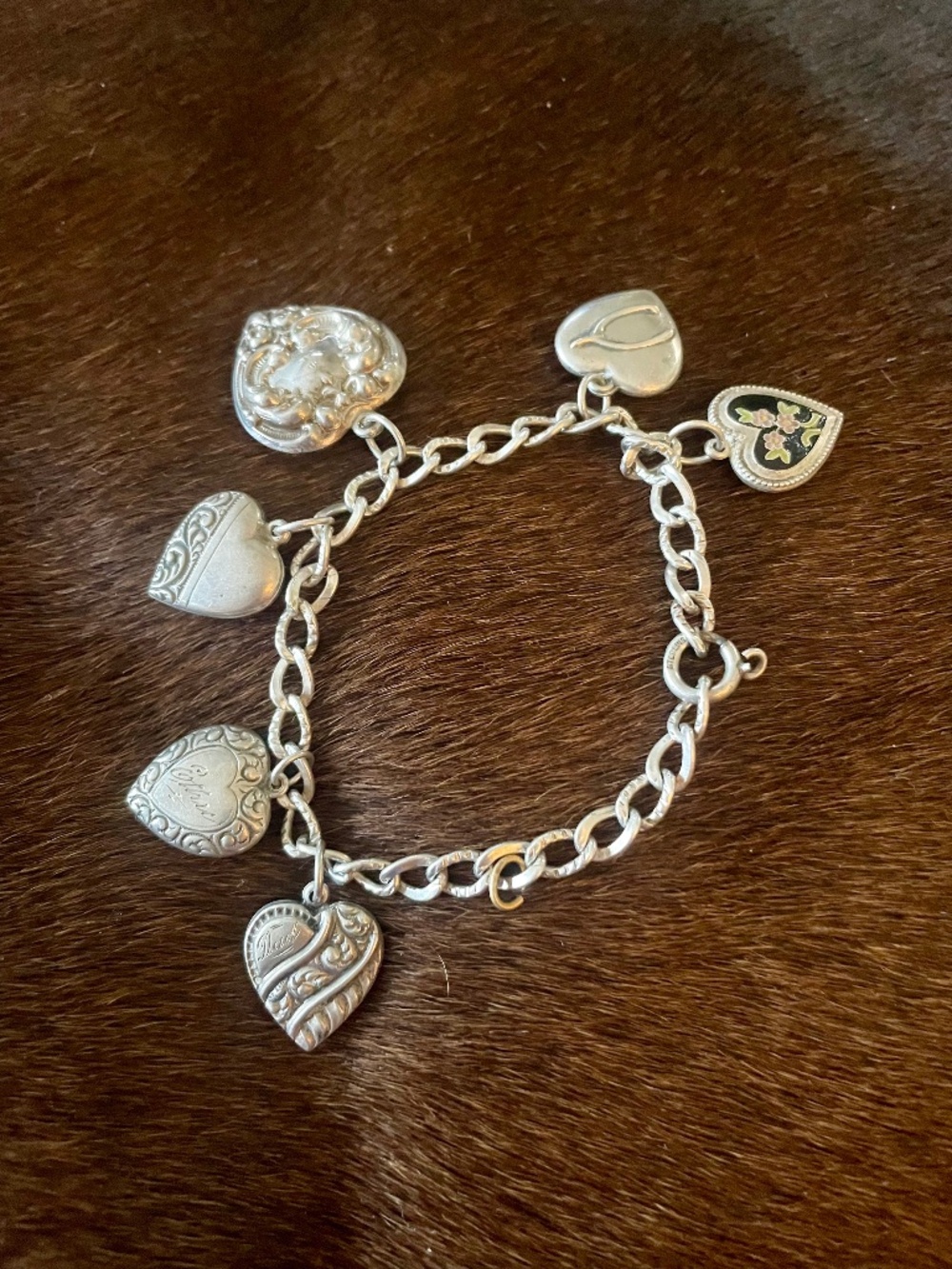 Sterling Silver Heart Charm Bracelet, Vintage